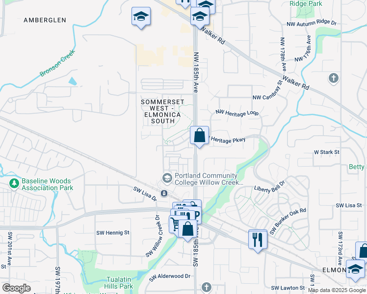 map of restaurants, bars, coffee shops, grocery stores, and more near in Hillsboro
