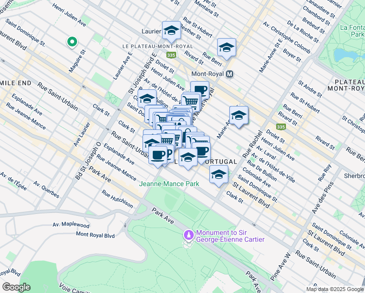 map of restaurants, bars, coffee shops, grocery stores, and more near in Montreal