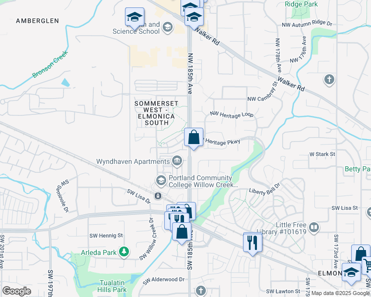 map of restaurants, bars, coffee shops, grocery stores, and more near in Hillsboro