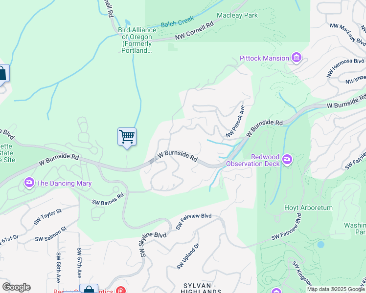 map of restaurants, bars, coffee shops, grocery stores, and more near 4749 Northwest Woodside Terrace in Portland