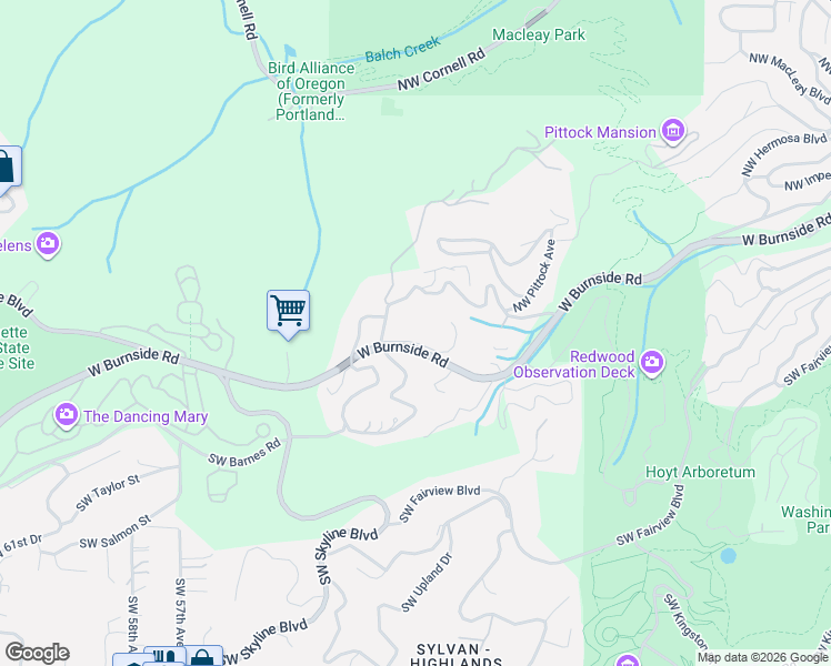 map of restaurants, bars, coffee shops, grocery stores, and more near 4749 Northwest Woodside Terrace in Portland