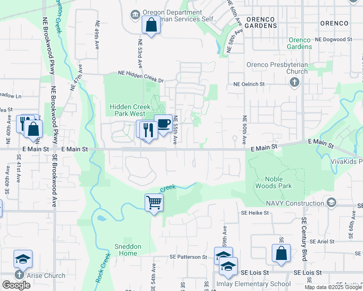 map of restaurants, bars, coffee shops, grocery stores, and more near 5550 Northeast Lagos Court in Hillsboro