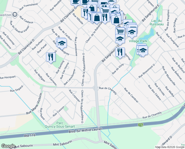 map of restaurants, bars, coffee shops, grocery stores, and more near 1765 Rue Costain in Saint-Bruno-de-Montarville