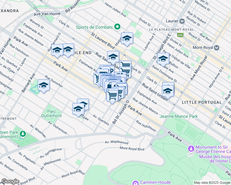 map of restaurants, bars, coffee shops, grocery stores, and more near 273 Avenue Laurier Ouest in Montreal
