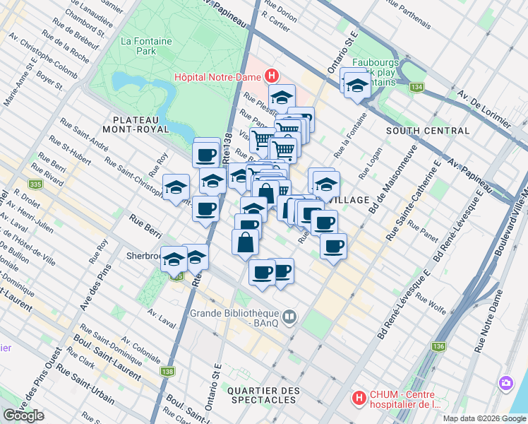 map of restaurants, bars, coffee shops, grocery stores, and more near 2002 Rue Atateken in Montréal