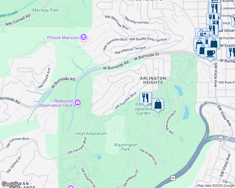 map of restaurants, bars, coffee shops, grocery stores, and more near 2960 Southwest Bennington Drive in Portland