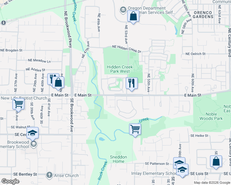 map of restaurants, bars, coffee shops, grocery stores, and more near 5154 Northeast Schoeler Circle in Hillsboro