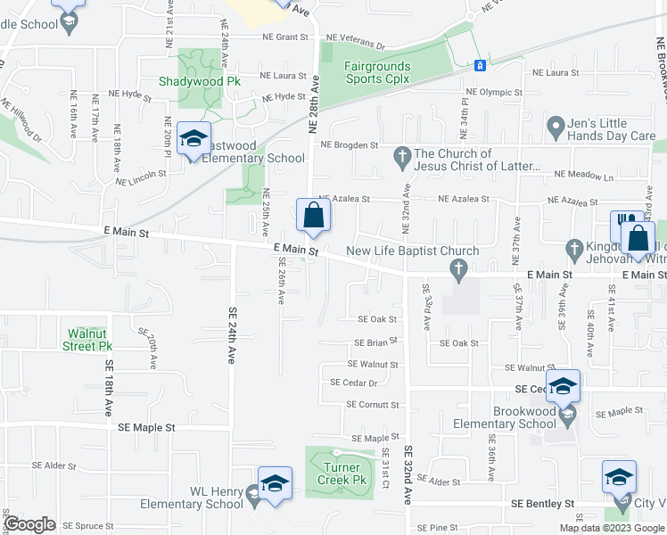 map of restaurants, bars, coffee shops, grocery stores, and more near 152 Southeast 29th Avenue in Hillsboro