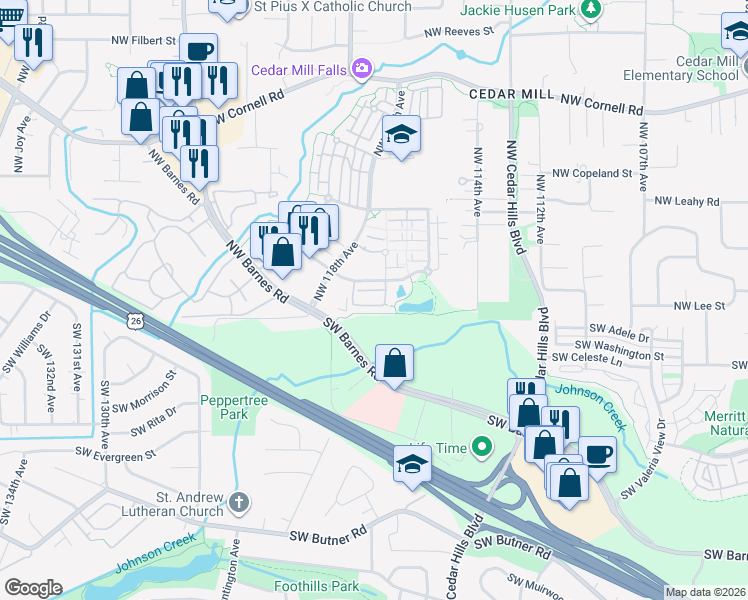 map of restaurants, bars, coffee shops, grocery stores, and more near 217 Northwest 117th Loop in Portland