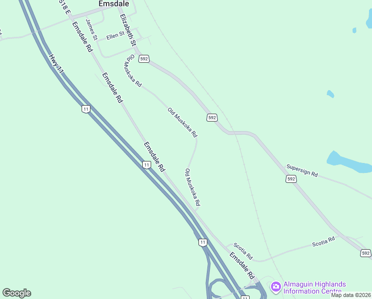 map of restaurants, bars, coffee shops, grocery stores, and more near 128 Old Muskoka Road in Emsdale