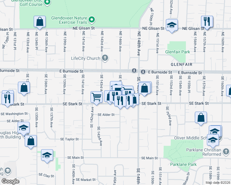 map of restaurants, bars, coffee shops, grocery stores, and more near 331 Southeast 146th Avenue in Portland