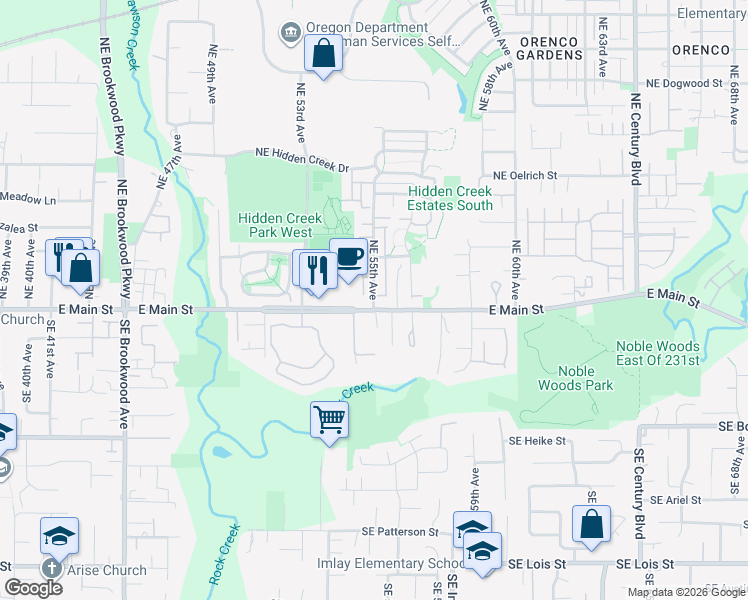 map of restaurants, bars, coffee shops, grocery stores, and more near 189 Northeast 55th Avenue in Hillsboro