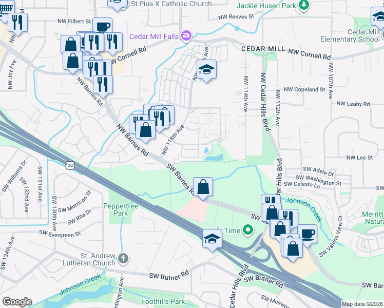 map of restaurants, bars, coffee shops, grocery stores, and more near 217 Northwest 117th Loop in Portland