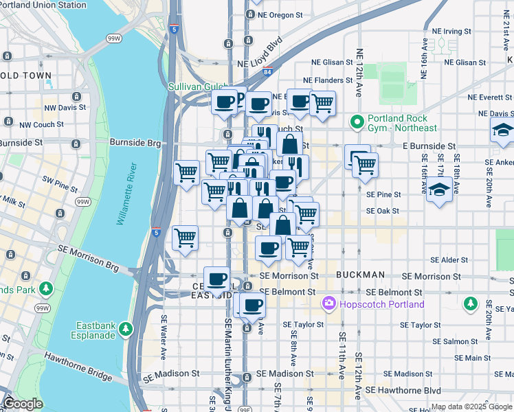 map of restaurants, bars, coffee shops, grocery stores, and more near in Portland