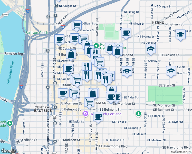 map of restaurants, bars, coffee shops, grocery stores, and more near 310 Southeast 12th Avenue in Portland