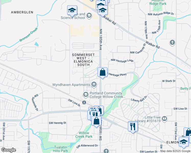 map of restaurants, bars, coffee shops, grocery stores, and more near in Hillsboro
