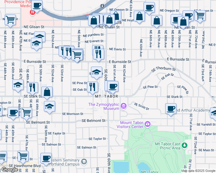 map of restaurants, bars, coffee shops, grocery stores, and more near 234 SE 60th Ave in Portland