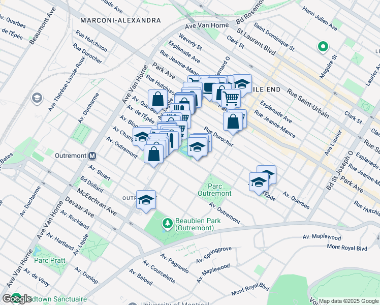 map of restaurants, bars, coffee shops, grocery stores, and more near in Montreal