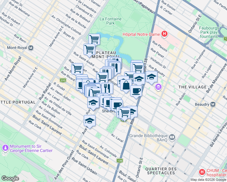 map of restaurants, bars, coffee shops, grocery stores, and more near 3706 Rue Saint-Hubert in Montréal