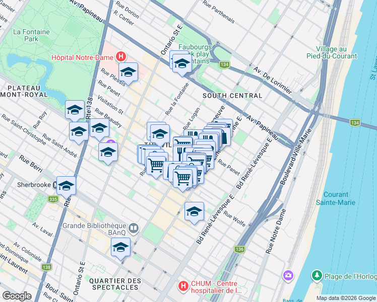map of restaurants, bars, coffee shops, grocery stores, and more near 1556 Avenue Lartigue in Montréal