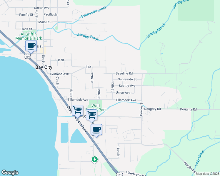 map of restaurants, bars, coffee shops, grocery stores, and more near 6670 Seattle Avenue in Bay City