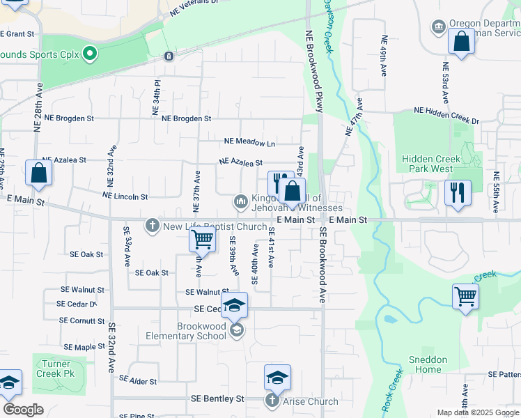map of restaurants, bars, coffee shops, grocery stores, and more near 113 Northeast 41st Avenue in Hillsboro