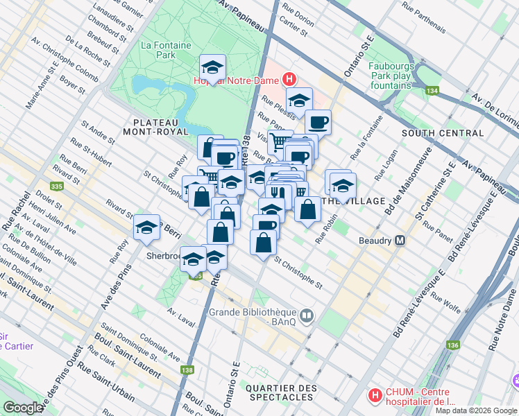map of restaurants, bars, coffee shops, grocery stores, and more near 2105 Rue Saint-Timothée in Montréal