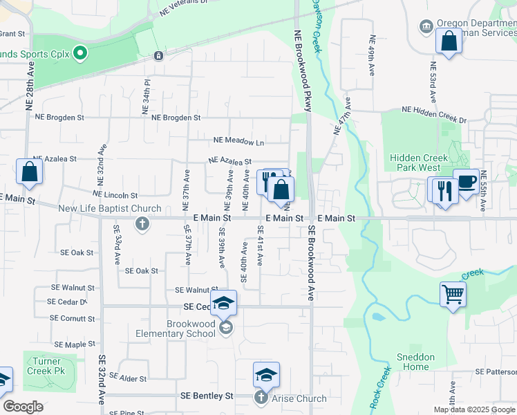 map of restaurants, bars, coffee shops, grocery stores, and more near 113 Northeast 41st Avenue in Hillsboro