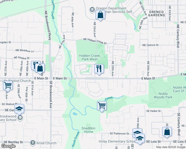 map of restaurants, bars, coffee shops, grocery stores, and more near 5216 Northeast Schoeler Circle in Hillsboro