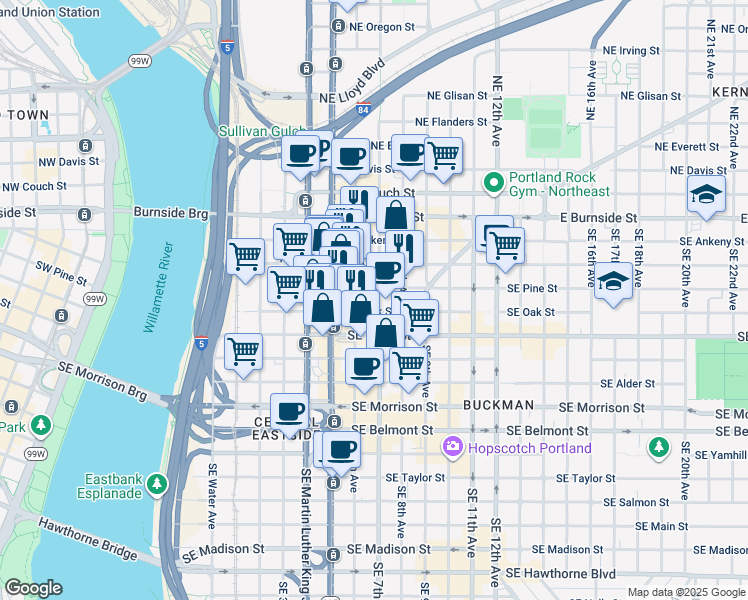map of restaurants, bars, coffee shops, grocery stores, and more near in Portland
