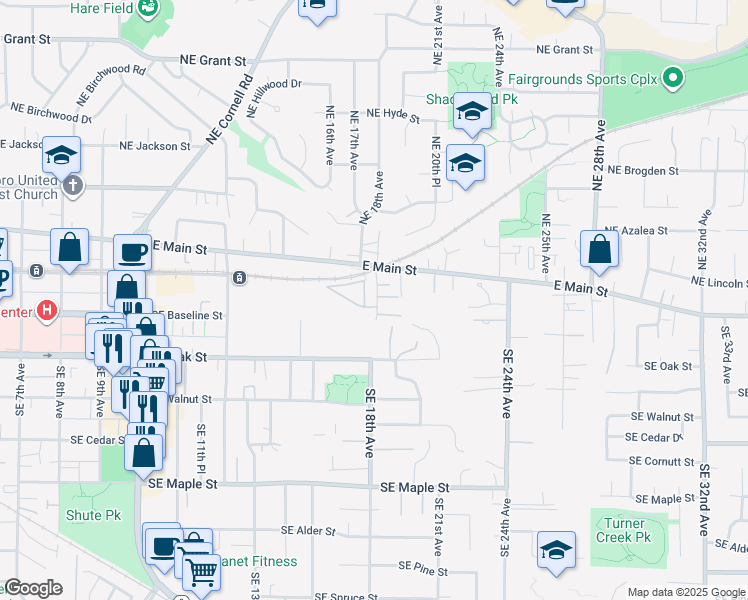 map of restaurants, bars, coffee shops, grocery stores, and more near 229 Southeast 18th Avenue in Hillsboro