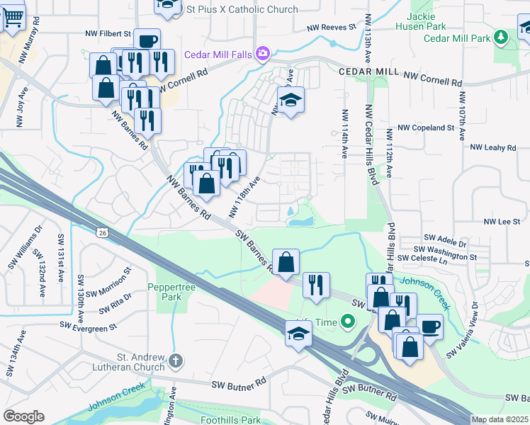 map of restaurants, bars, coffee shops, grocery stores, and more near 217 Northwest 117th Loop in Portland