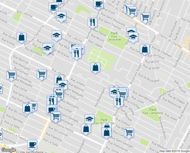 map of restaurants, bars, coffee shops, grocery stores, and more near 2042 Rue Jean-Béliveau in Longueuil