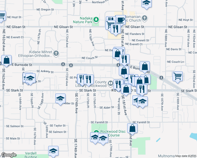 map of restaurants, bars, coffee shops, grocery stores, and more near 48 Southeast Pine Street in Portland
