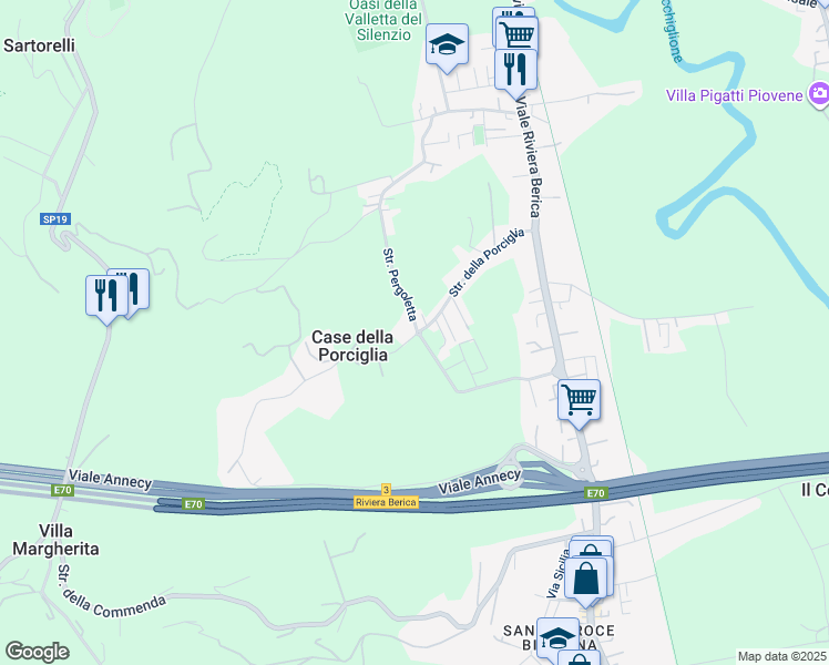 map of restaurants, bars, coffee shops, grocery stores, and more near 80 Strada della Porciglia in Vicenza