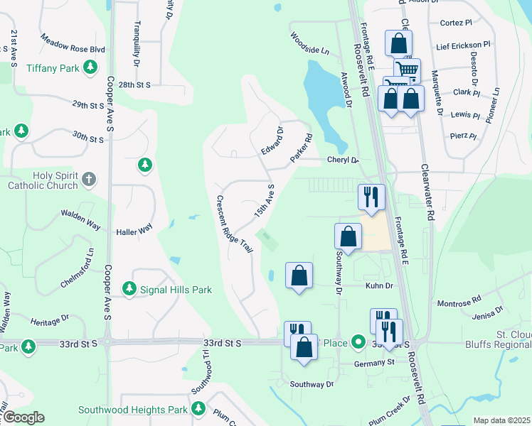 map of restaurants, bars, coffee shops, grocery stores, and more near 3002 15th Avenue South in St. Cloud
