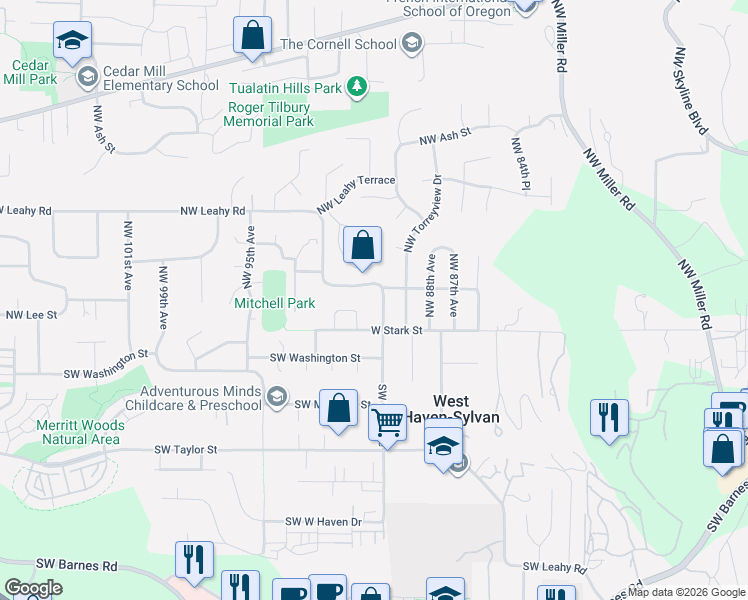 map of restaurants, bars, coffee shops, grocery stores, and more near 135 Northwest 90th Avenue in Portland