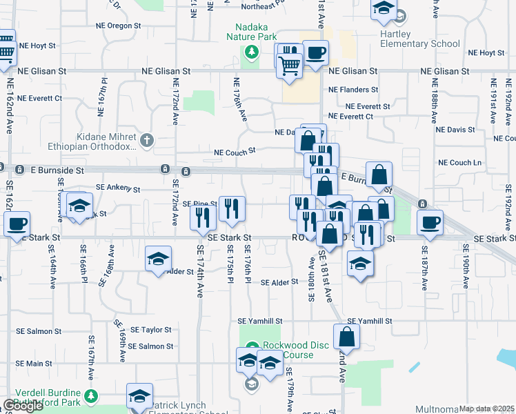 map of restaurants, bars, coffee shops, grocery stores, and more near 48 Southeast Pine Street in Portland