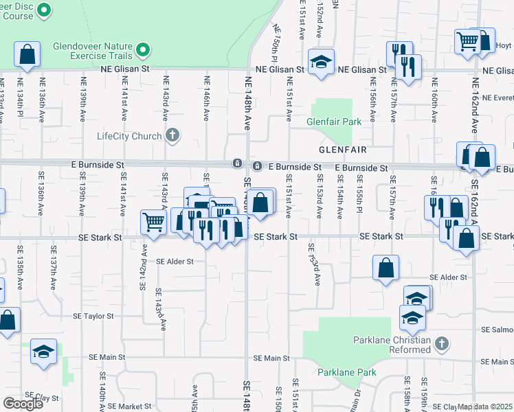 map of restaurants, bars, coffee shops, grocery stores, and more near 340 Southeast 148th Avenue in Portland