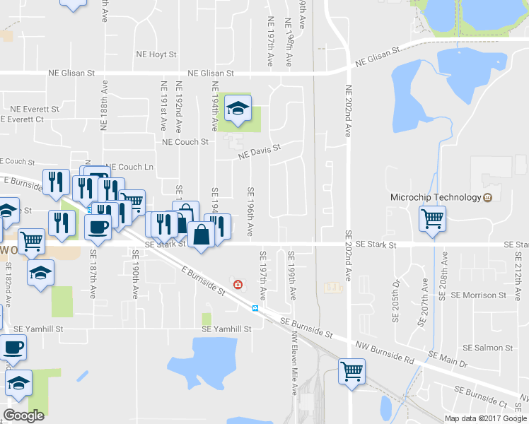 map of restaurants, bars, coffee shops, grocery stores, and more near 233 Southeast 197th Avenue in Portland