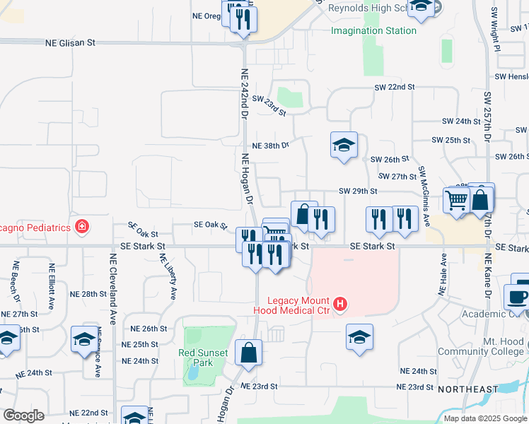map of restaurants, bars, coffee shops, grocery stores, and more near 2006-2008 Northeast 33rd Street in Gresham