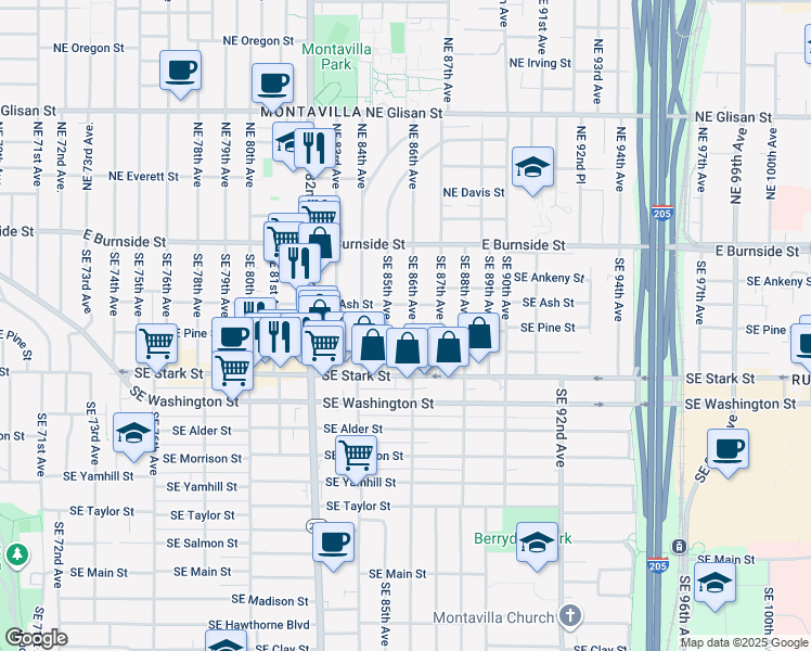 map of restaurants, bars, coffee shops, grocery stores, and more near 235 Southeast 86th Avenue in Portland