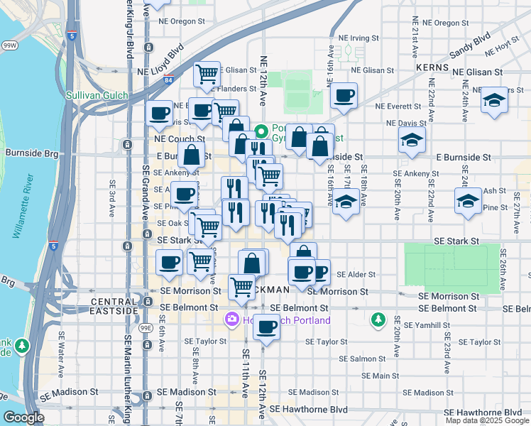 map of restaurants, bars, coffee shops, grocery stores, and more near 310 Southeast 12th Avenue in Portland