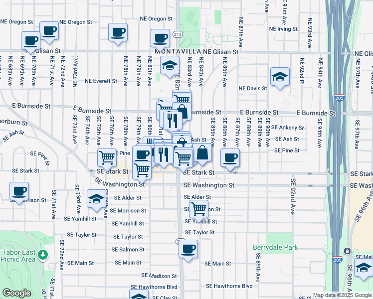 map of restaurants, bars, coffee shops, grocery stores, and more near 237 Southeast 83rd Avenue in Portland