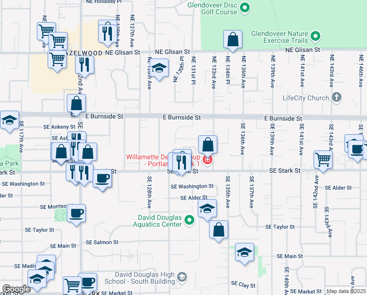 map of restaurants, bars, coffee shops, grocery stores, and more near 3rd Street in Portland