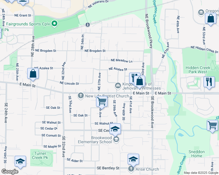 map of restaurants, bars, coffee shops, grocery stores, and more near 3810 Northeast Lincoln Street in Hillsboro