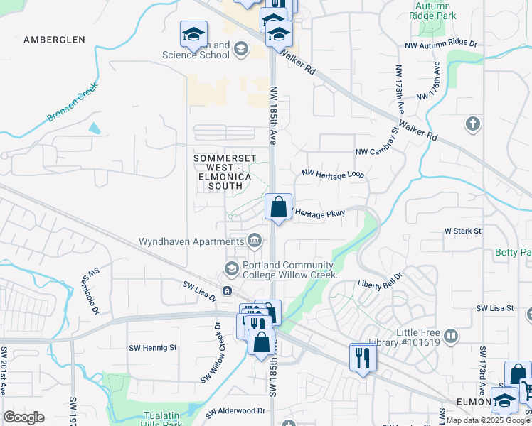 map of restaurants, bars, coffee shops, grocery stores, and more near 10890 Northeast Red Wing Way in Hillsboro