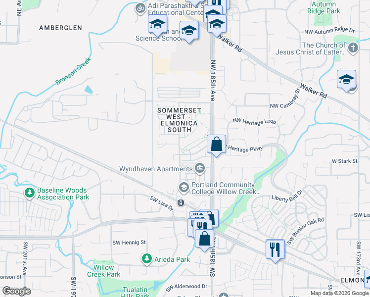 map of restaurants, bars, coffee shops, grocery stores, and more near 18599 Northwest Heritage Parkway in Beaverton