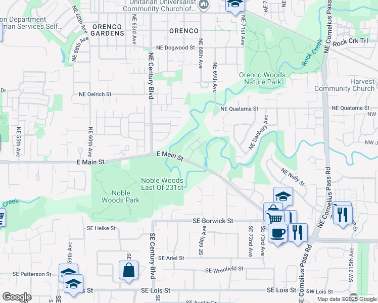 map of restaurants, bars, coffee shops, grocery stores, and more near 114 Northeast Stonebriar Lane in Hillsboro