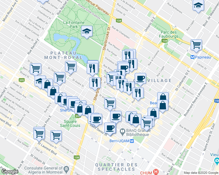 map of restaurants, bars, coffee shops, grocery stores, and more near 2106 Rue Atateken in Montréal
